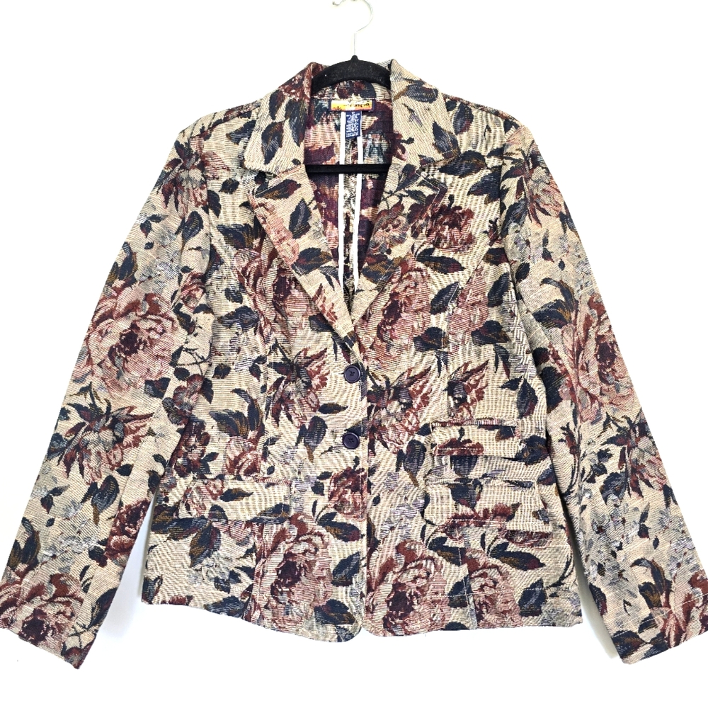 Havana Jack Size 12 Tapestry Jacket Blazer Coat Jaquard‎ Floral Rose Print.D63